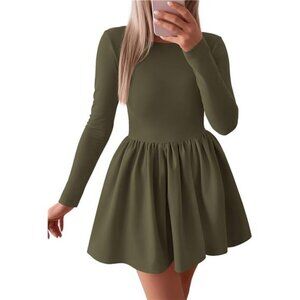 Women's Long Sleeve Mini Dresses Green